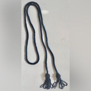 VINTAGE FLAPPER STYLE NECKLACE 44" LONG, NAVY BLUE GLASS  BEADS, 2" TASSELS